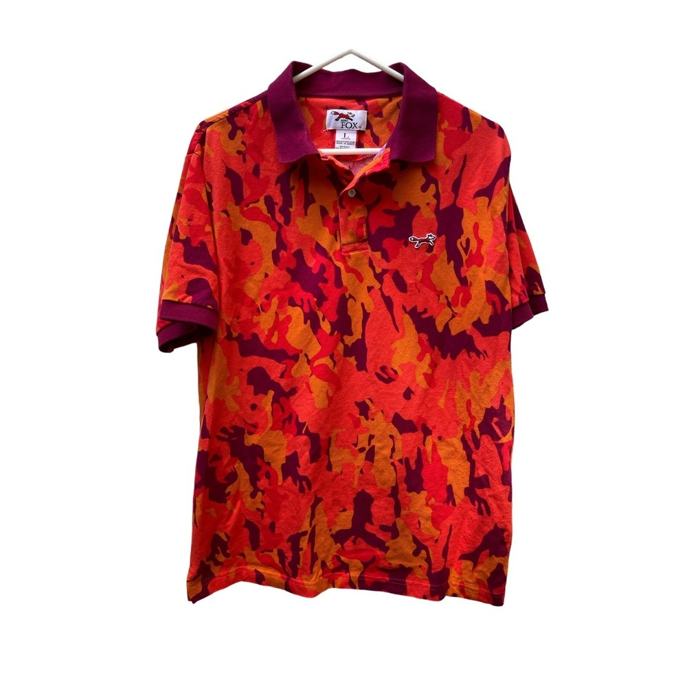 Retro Fox orange camo polo shirt size Large‎